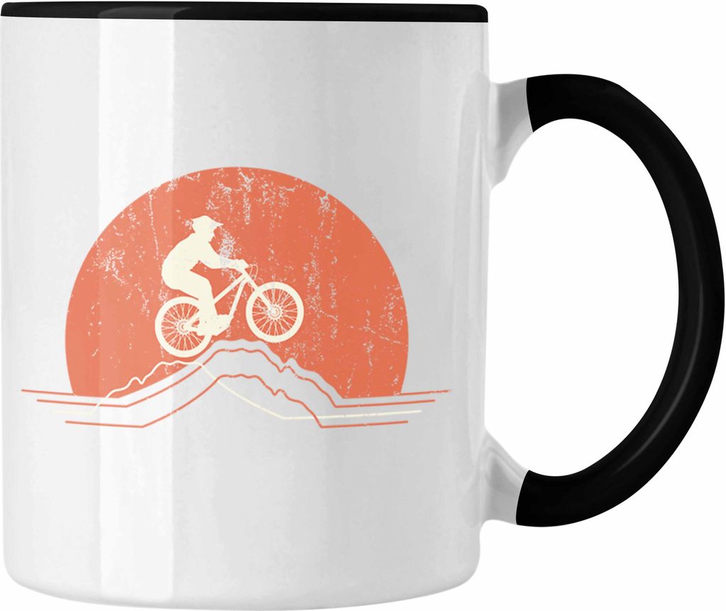 Trendation - Moutainbike Geschenk Tasse Mountainbiker Geschenkidee Kinder Kaffeetasse Männer Accessories Grafik MTB Berge (Schwarz)