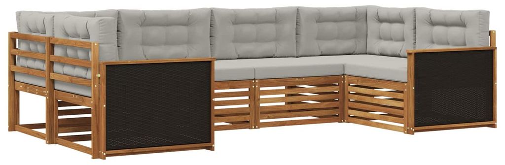 vidaXL Outdoor-Sofagarnitur mit Kissen 6 pcs Natürlich und Hellgrau