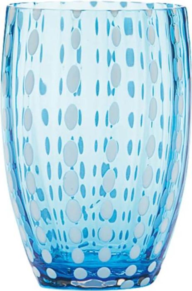 Zafferano Perle Aquamaringlas - Farbiges mundgeblasenes Glas, 32 cl, handgefertigt - Set mit 2 handgefertigten Bechern für Wasser oder Cocktails