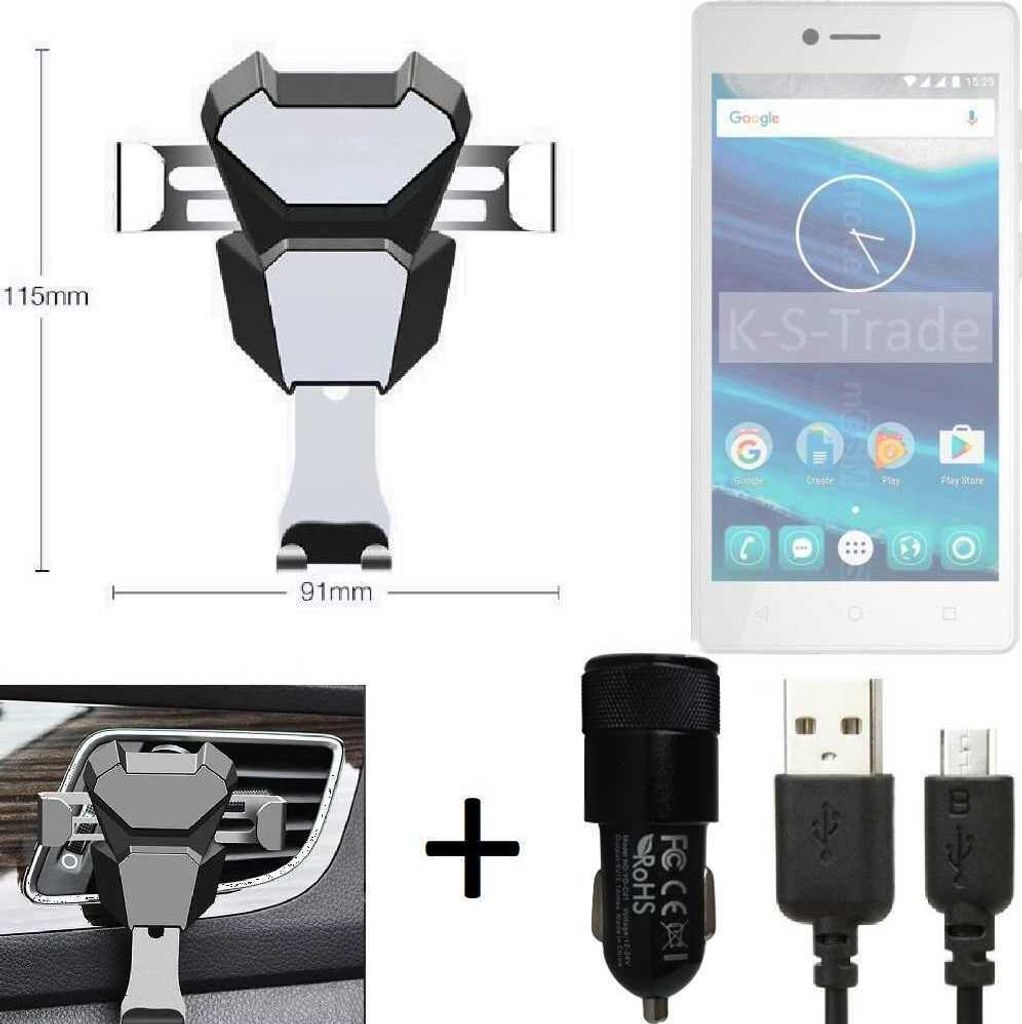 K-S-Trade KFZ Halterung kompatibel mit Qilive Q7 5 Halterung Lüftungshalterung Lüftungsschlitz schwarz-silber Autohalterung Handy inkl. KFZ