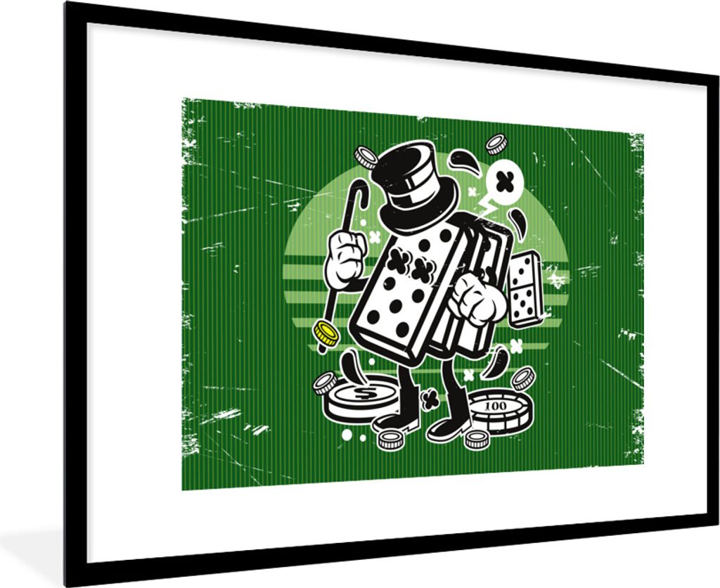 MuchoWow MuchoWow Gerahmtes Poster Domino-Steine - Hut - Retro 90x60 cm - Poster mit zchwarzem Bilderrahmen - Wanddekoration - Fotos