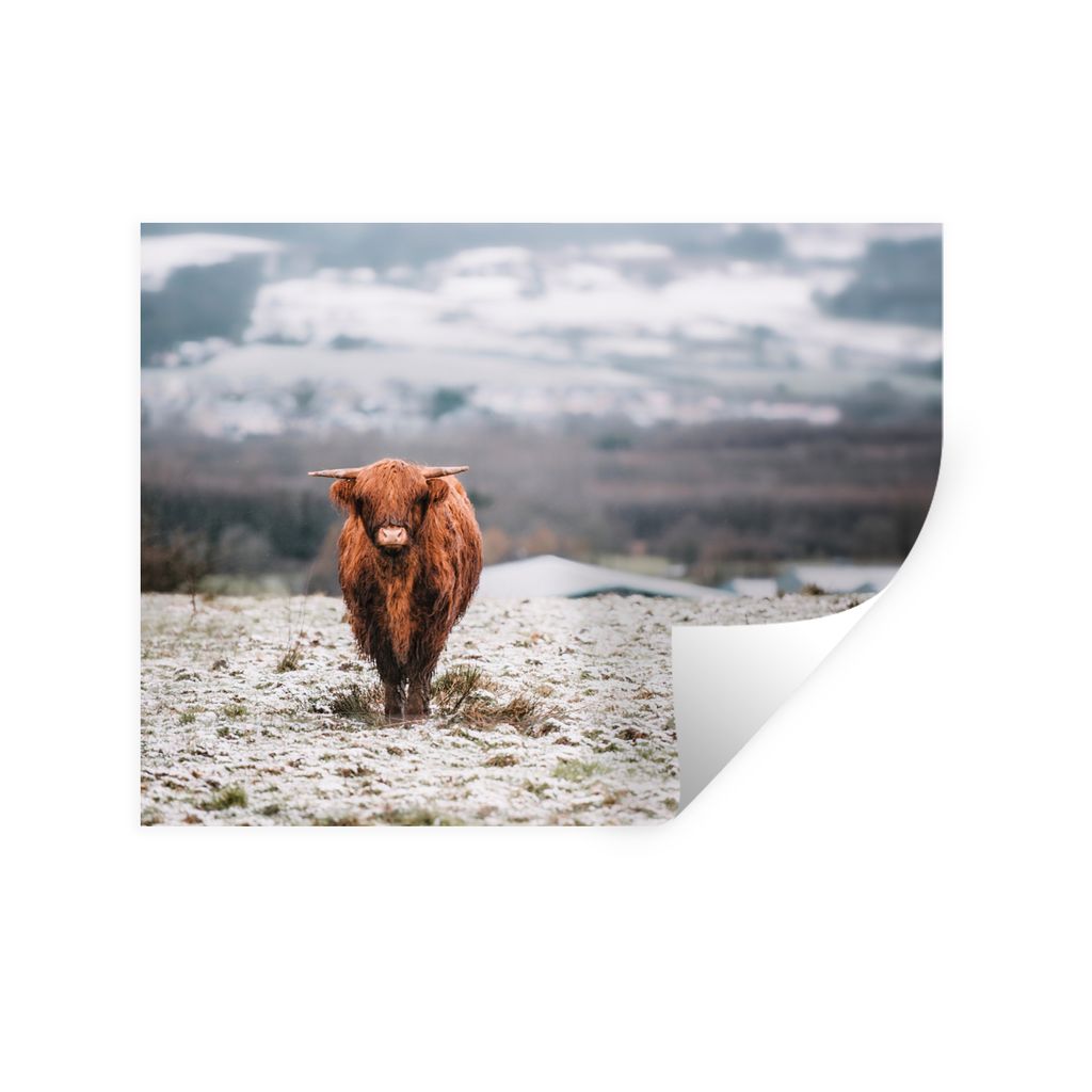 MuchoWow Wandtattoo Wandsticker Wandaufkleber Schottischer Highlander - Schnee - Berg 40x30 cm Selbstklebend und Repositionierbar - Faltenfrei