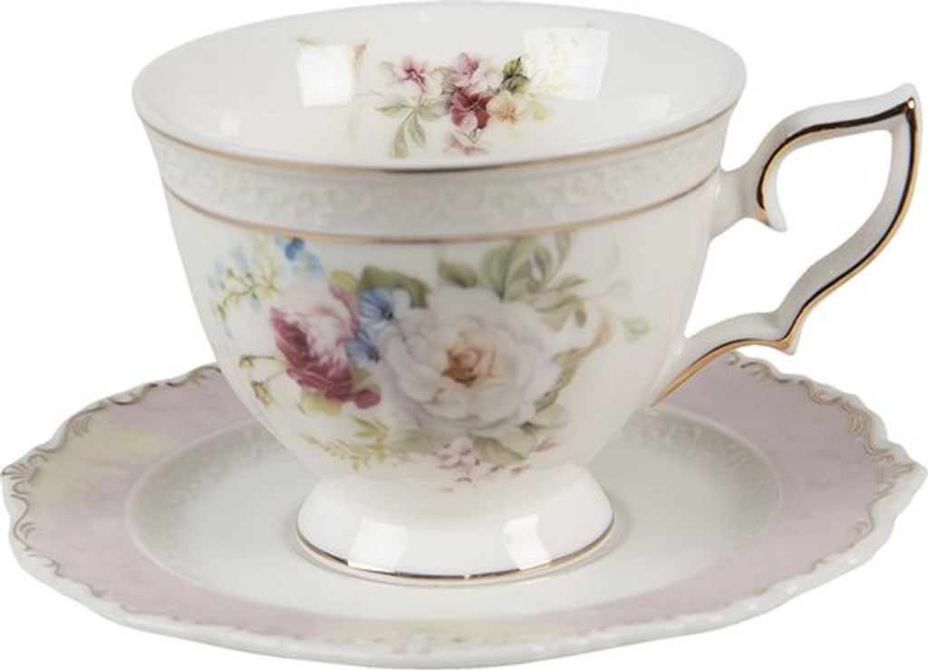 Clayre & Eef 6CE1349 Kaffeetasse mit Untertasse, weiß, 200 Produktbild 