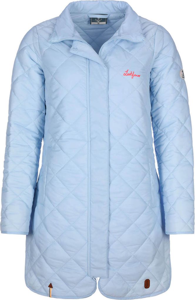 Leitfeuer Damen Steppjacke lang mit Stehkragen - Gesteppte Jacke mit Rautensteppung in Hellblau Größe 38