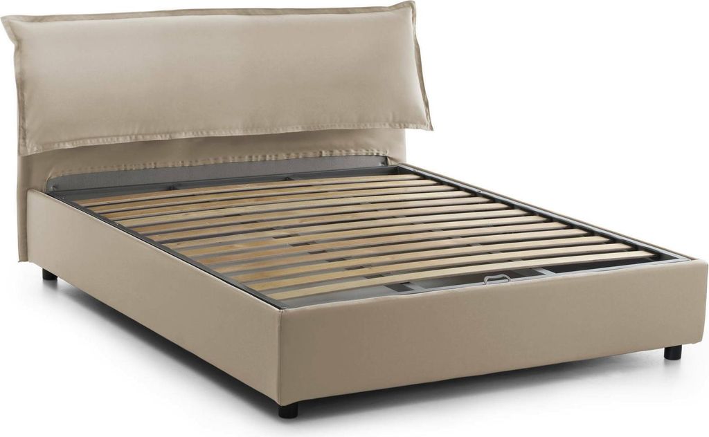 Doppelbett Clio, Containerbett mit abnehmbarem Bezug mit gepolstertem Kopfteil und Bettrahmen, 100% Italy, passend für Matratze 160x190 cm, Beige