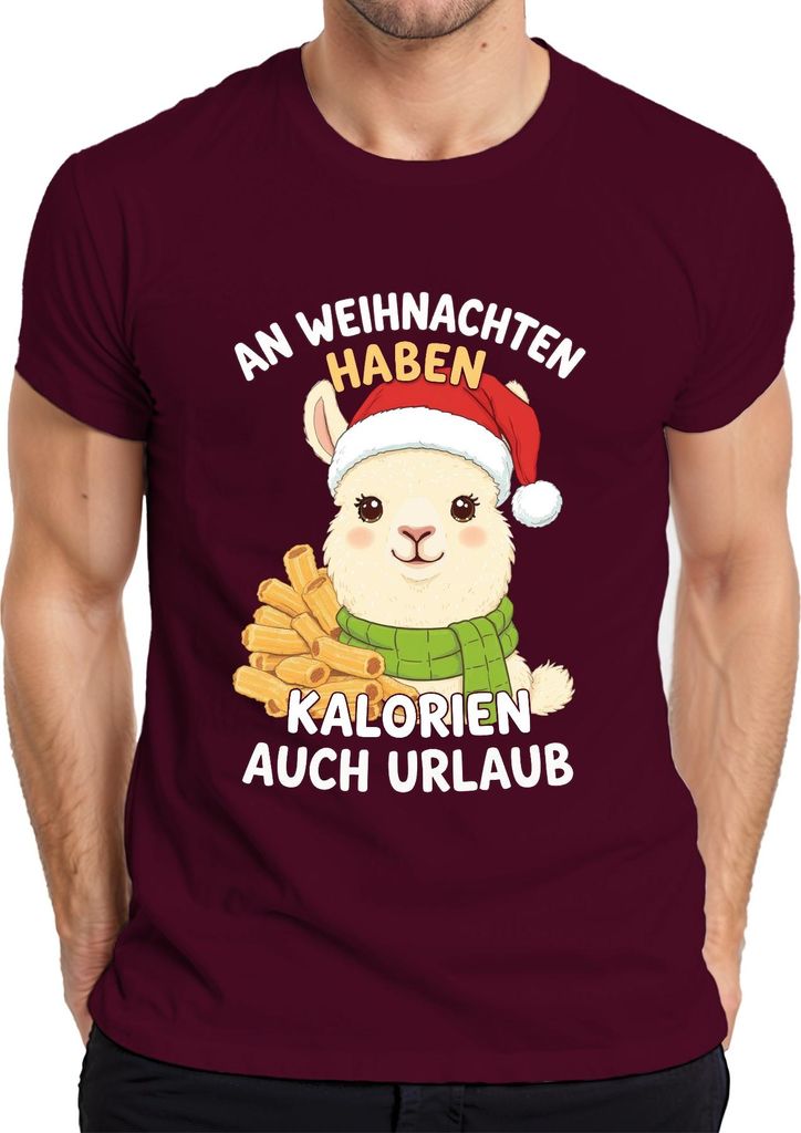 An Weihnachten haben Kalorien Urlaub Alpaka lustig Geschenk Herren T-Shirt, Burgundy, L