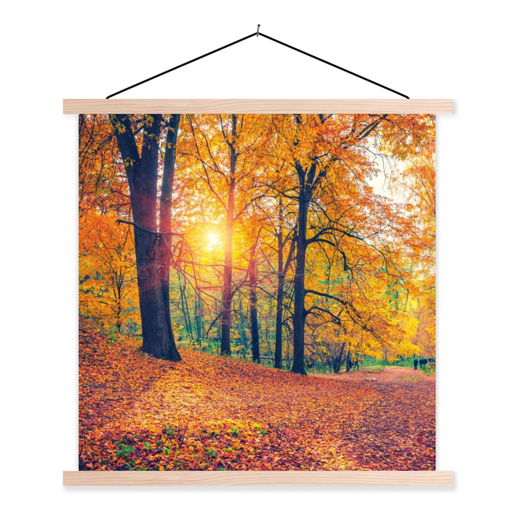 MuchoWow Textilposter Bäume - Herbst - Wald - Herbstliche Blätter 40x40 cm mit holzfarbenen Rahmen - Posterleiste