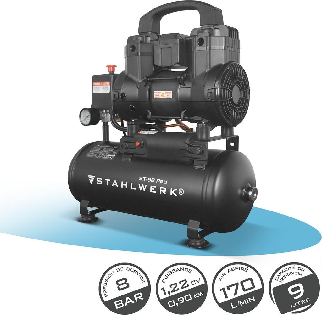 Compresseur STAHLWERK avec réservoir de 9 L (ST-98 Pro) - Image du produit 