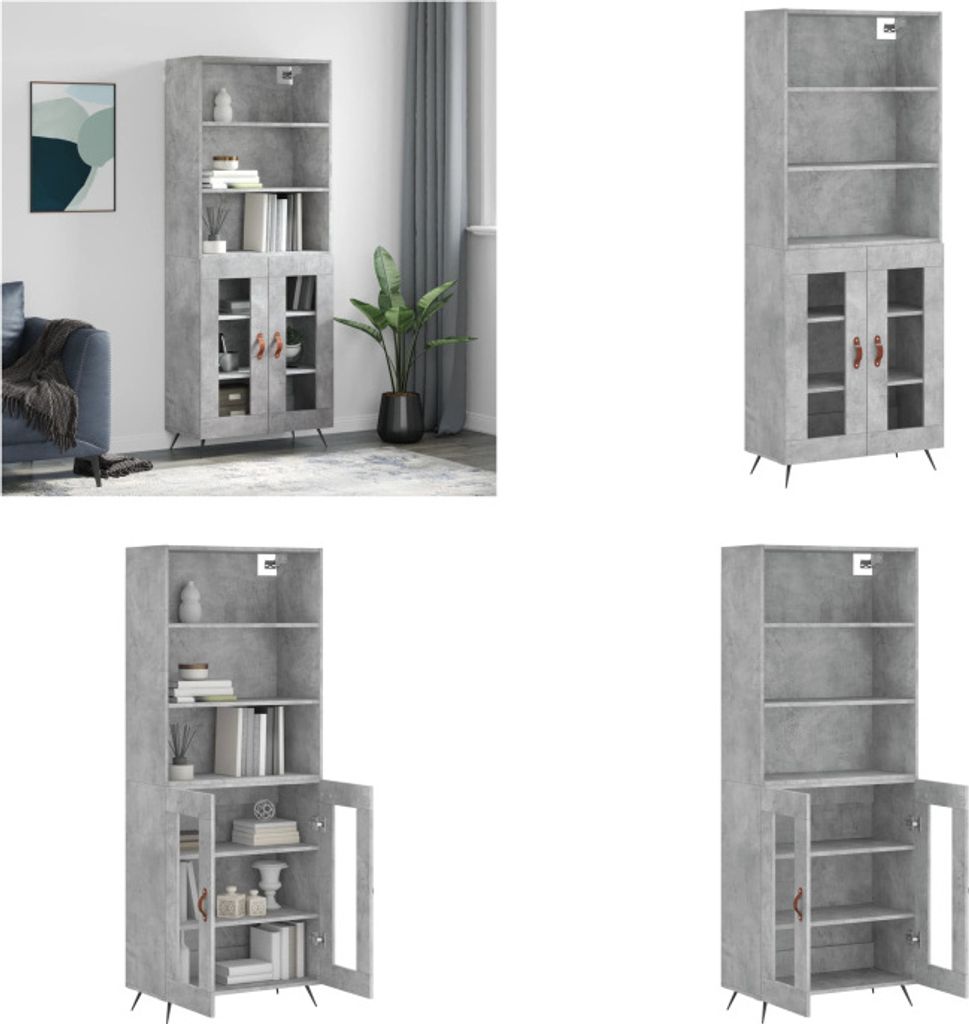vidaXL Highboard Betongrau 69,5x34x180 cm Holzwerkstoff - Highboard - Highboards - Sideboard - Schrank