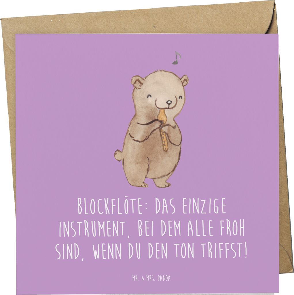 Mr. & Mrs. Panda Grußkarte Blockflöte Freude - Lavendeltraum - Geschenk, Altblockflöte, faltkarte, Tenorblockflöte, Musiker, Lernkurve, Bassblo...