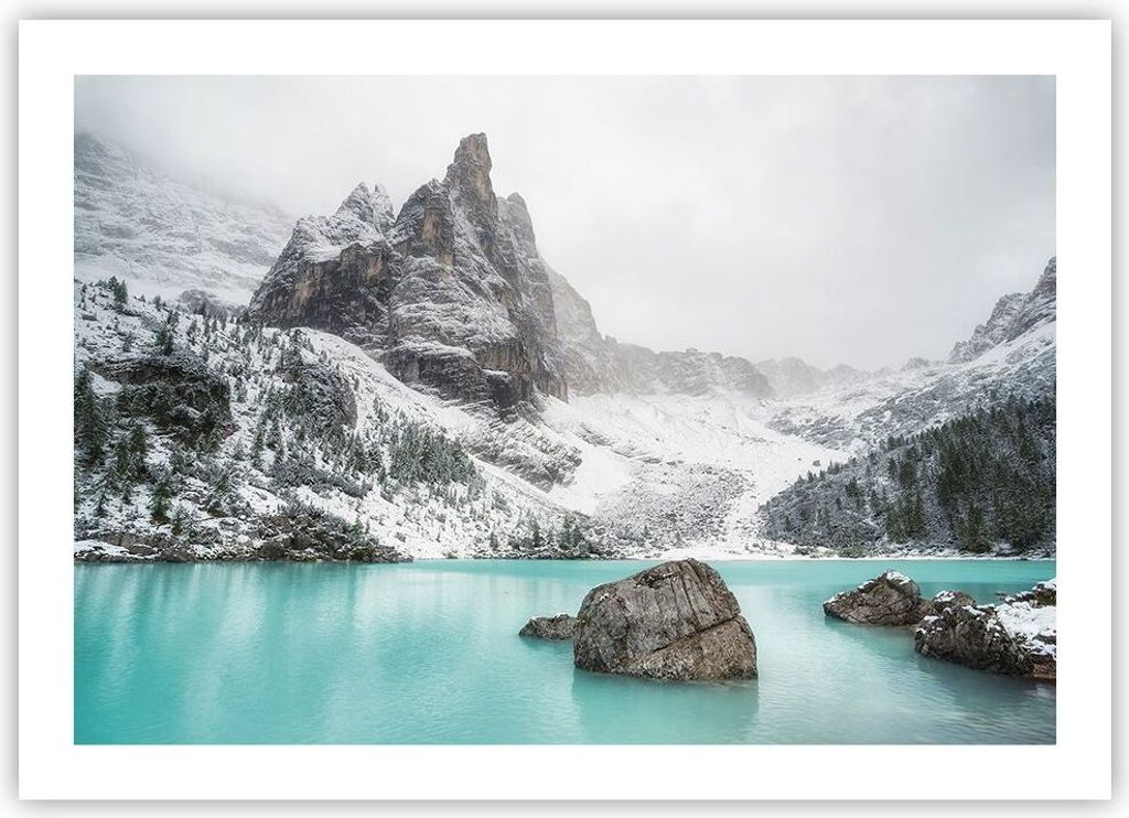 Poster - Poster ohne Rahmen - Berge See Schnee - 70x50 cm - Wand Bild - Wanddeko - Wandbilder - Kunstposter - Wandposter - Bilder - Kunstdruck - Wa...