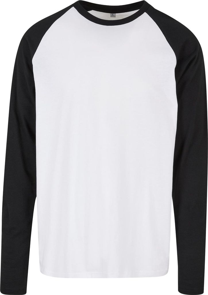 Build Your Brand - T-Shirt Raglanärmel für Herren Langärmlig LT3399 (3XL) (Weiß/Schwarz)