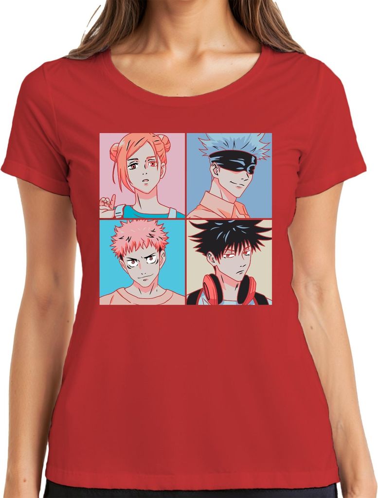 Jujutsu Kaisen Anime Poster Gojo Itadori Fushiguro Kugisaki Damen T-Shirt, Rot, XXL