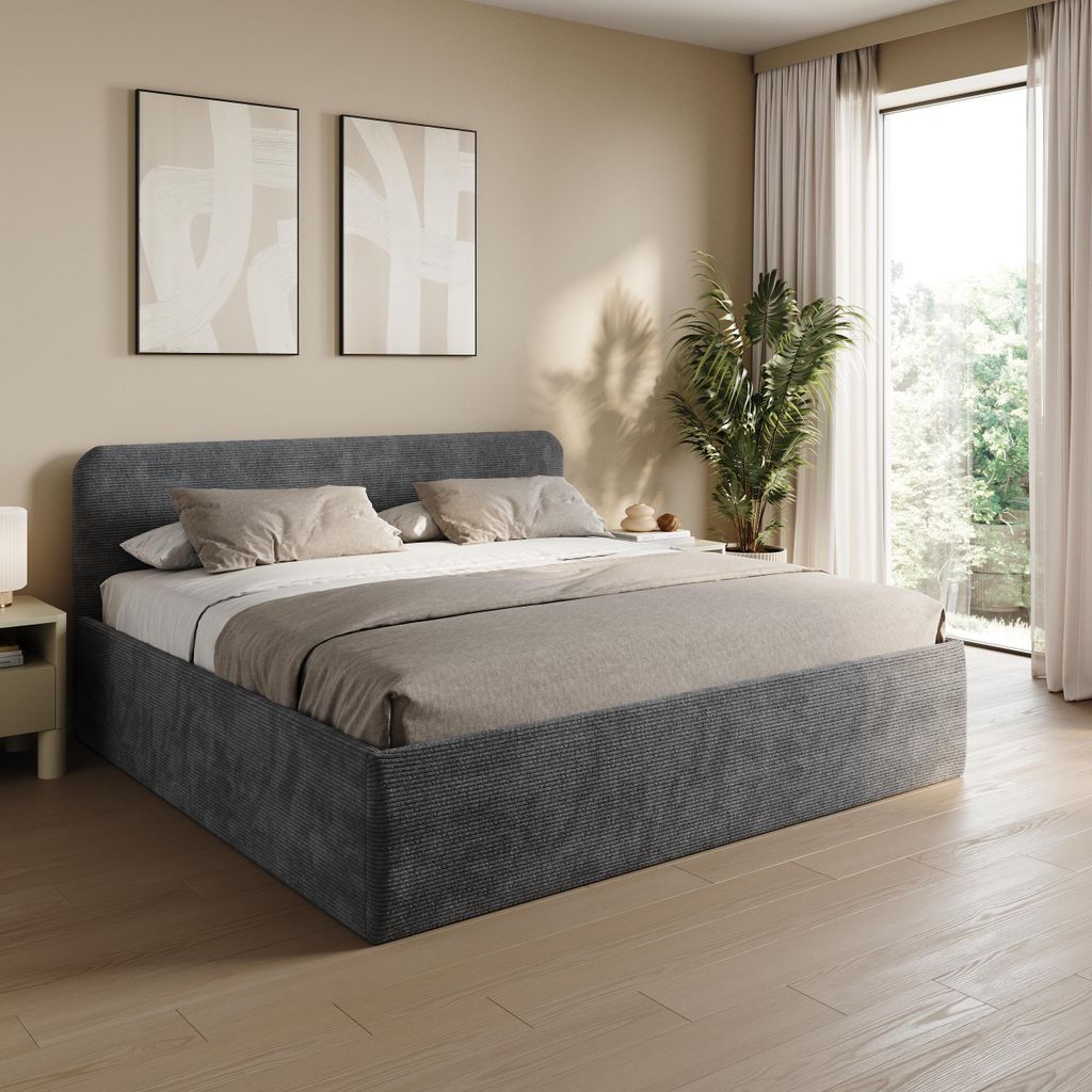 Home Collective Polsterbett 200x200 cm Doppelbett Bett mit verstellbarem Lattenrost & Stauraum, viele Größen verfügbar | Kordstoff Anthrazit