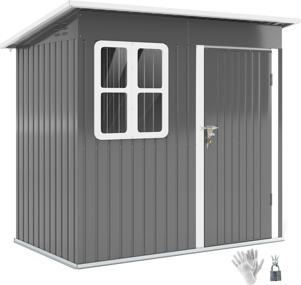 Outsunny Gerätehaus 2,55m², Gartenhaus mit Pultdach, 221 x 133 x 190/173 cm, Geräteschuppen mit Abschließbar Tür, Fenster, Fahrradgarage, Gart...