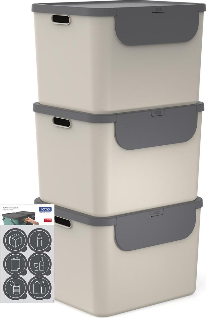 Rotho 3er-Set Mülltrennsystem je 55L Albula – Mülleimer mit Produktbild 