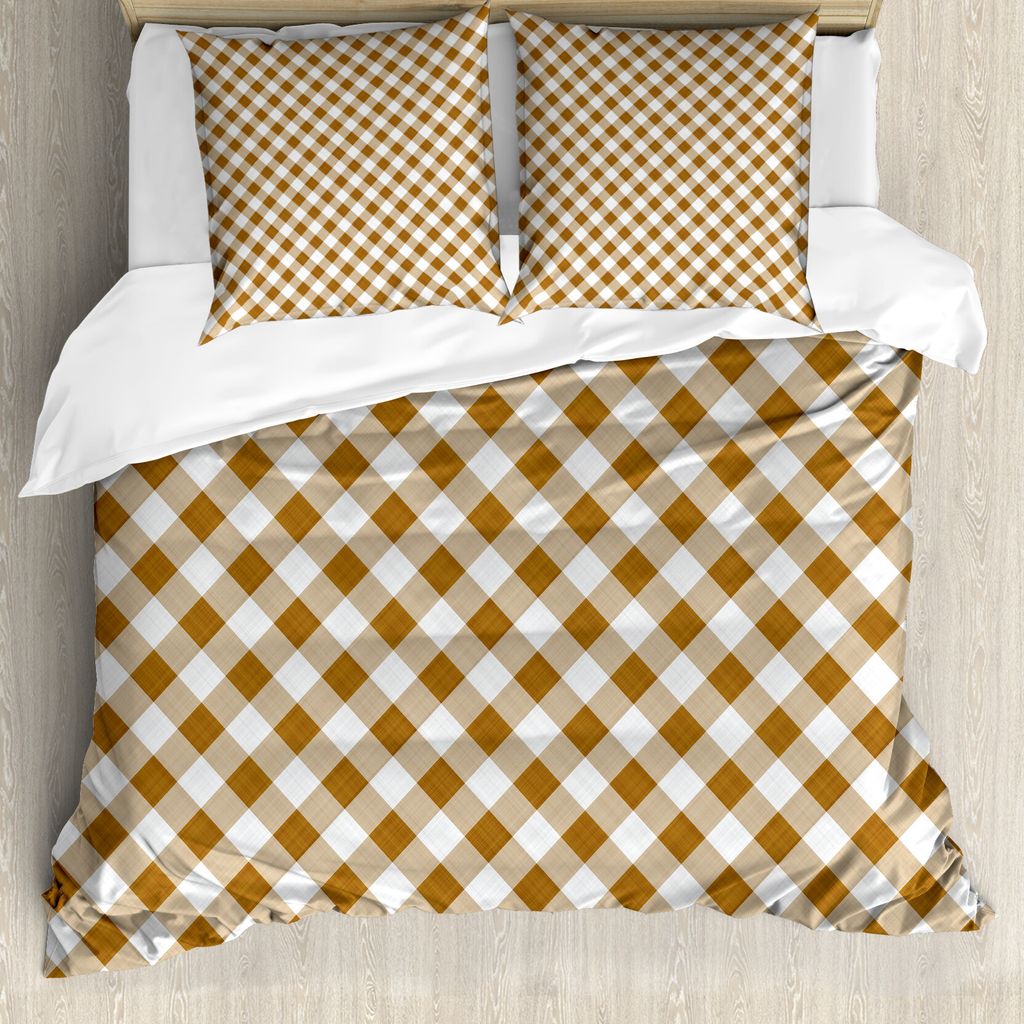 ABAKUHAUS Braun Bettbezug, Cloth Muster Geometrische, Milbensicher Allergiker geeignet mit Kissenbezügen, 200 cm x 200 cm - 80 x 80 cm, Caramel Weiß