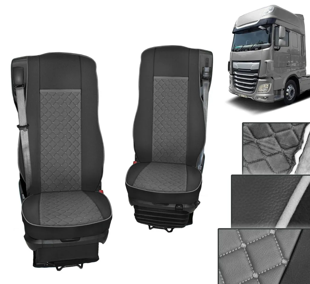 Set 2 Coprisedili Camion DAF XG/XG+ Alcantara Rinforzata Nero/Grigio