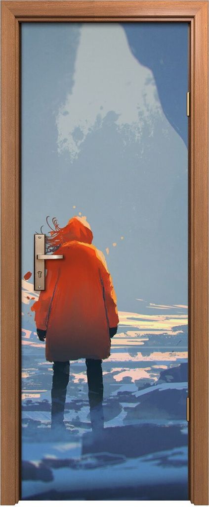 Türposter 70x200 cm Türaufkleber Türtapete Türfolie Klebefolie Rückansicht der Frau im Bergtal