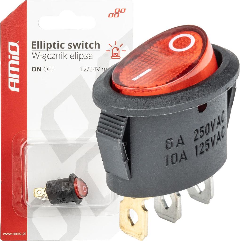 Universeller Leuchtschalter Rot Oval 12V/230V BU01 für Kleinmontagen