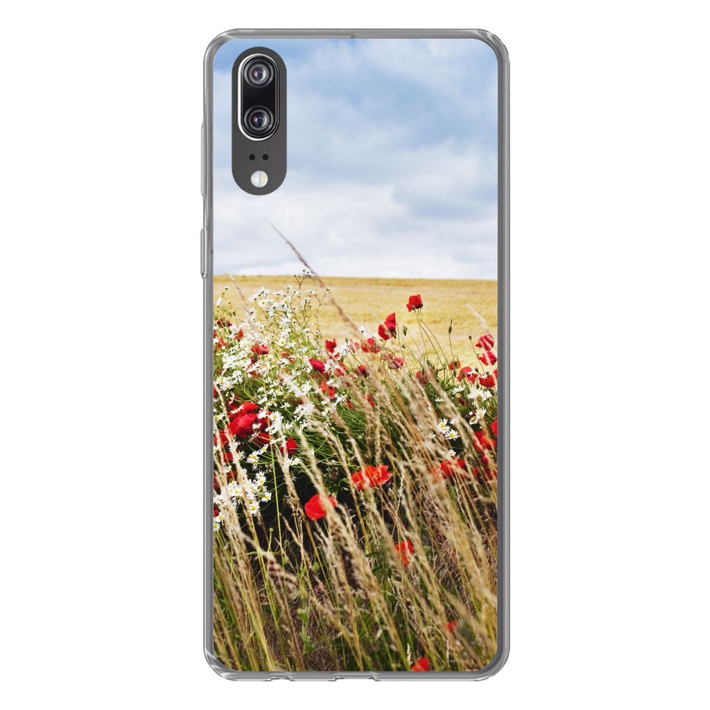 MuchoWow Handyhülle Schutzhülle Hülle für Huawei P20 Wolken - Blumen - Rot Silikon Softcase Handy Hülle - Hardcover