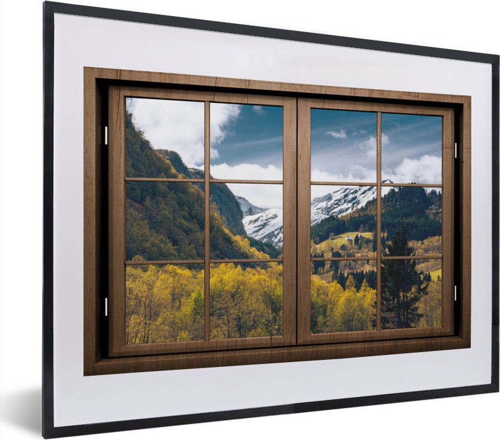 MuchoWow MuchoWow Gerahmtes Poster Aussicht - Schnee - Berg 40x30 cm - Poster mit zchwarzem Bilderrahmen - Bilderrahmen - Poster im Rahmen