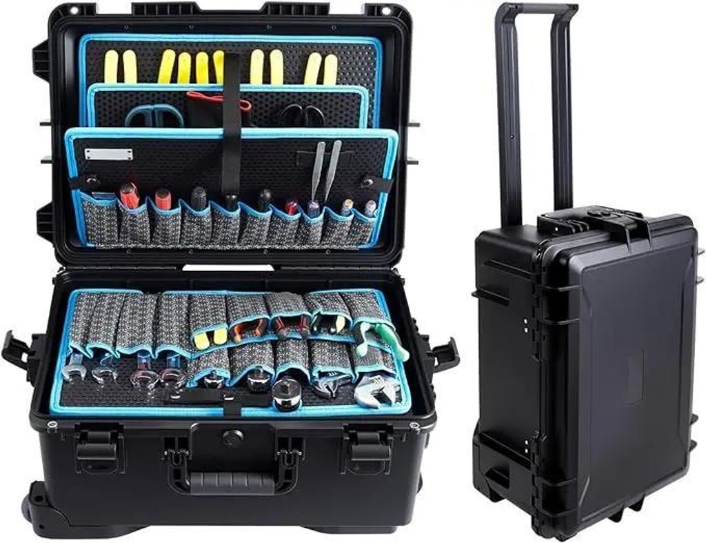 Robuste Werkzeugkiste - Tragbarer Werkzeugkoffer - Für außen - Mit Werkzeugtafeln mit Taschen - Organizer für Haus und Garage - Modell B