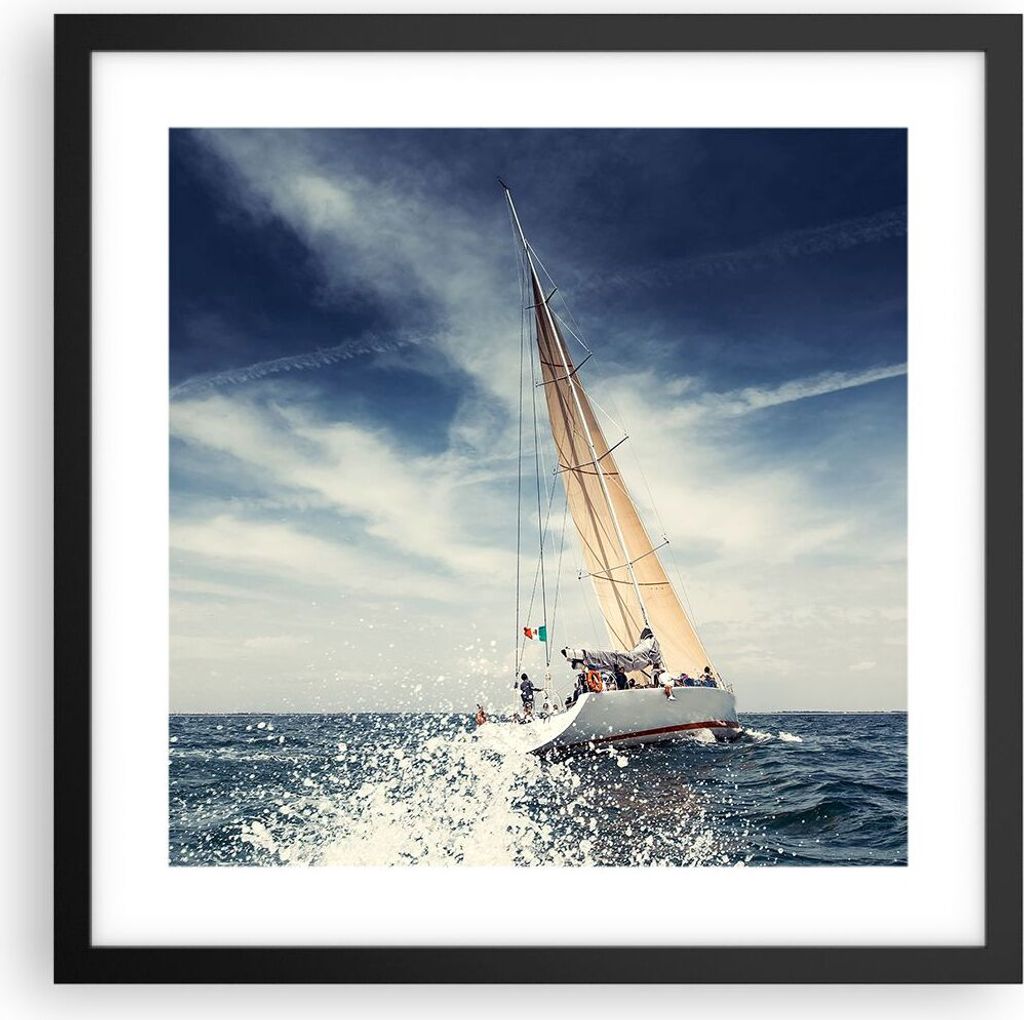 Gerahmtes Poster - Schwarzer Rahmen - Segeln Yacht Reise - 40x40 cm - Wand Bild - Wanddeko - Wandbilder - Kunstposter - Wandposter - Bilderrahmen -...