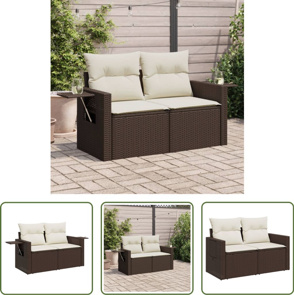 The Living Store Gartensofa mit Kissen 2-Sitzer Braun Poly Rattan