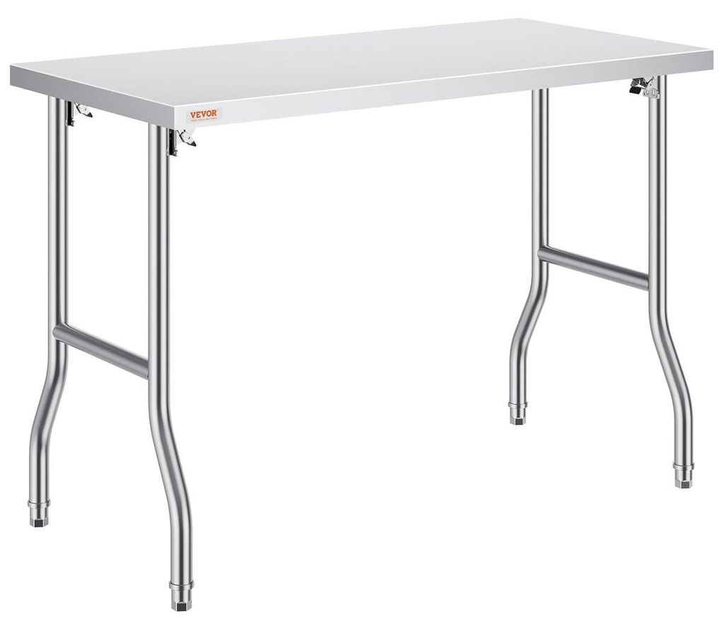 Commercial Worktable Workstation 48 x 24 Inch Folding Commercial Prep Table, Heavy-duty Stainless Steel Folding Table with 661 lbs Load, Kitchen Wo...