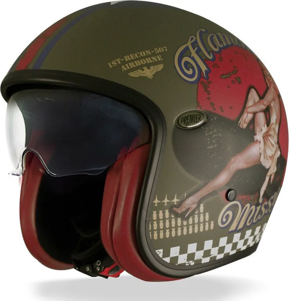 Casque jet Premier Vintage Pin Up vert taille S 55/56 pour moto rétro