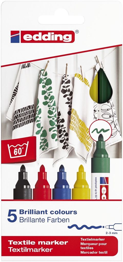 EDDING Textilmarker základné farby 4500 2-3mm 5er Pack Obrázok produktu 