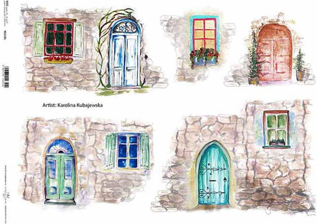 ITD Reispapier Decoupage Bastelpapier Serviettentechnik-R318L - A3 Fenster, Wandtüren