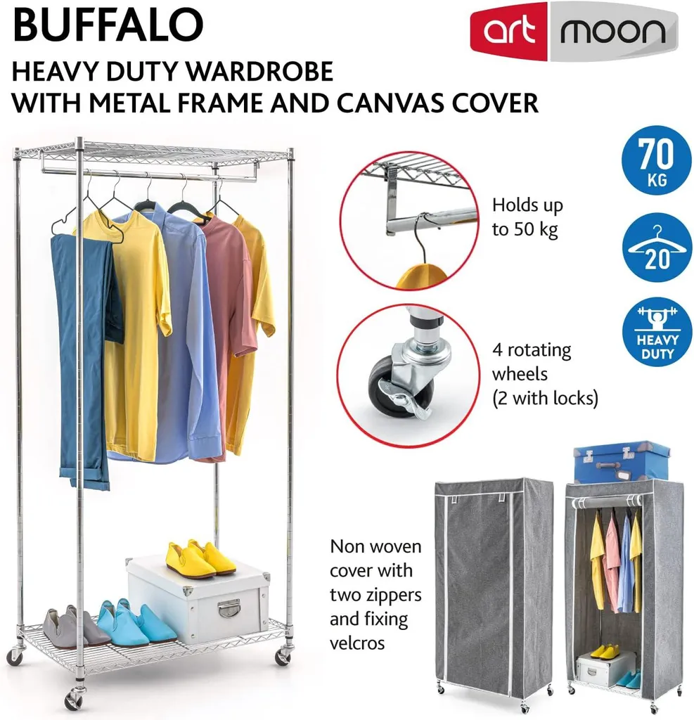 Dressing d'Appoint Mobile pour Chambre et Entrée - 75×45×150 cm Gris - 3