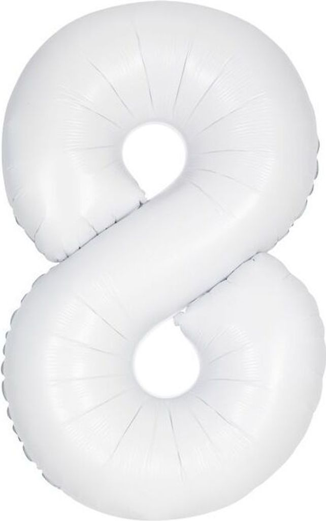 Folienballon Zahl 8 XL in Weiß, befüllbar mit Helium, Ballongas oder Luft, ungefüllt