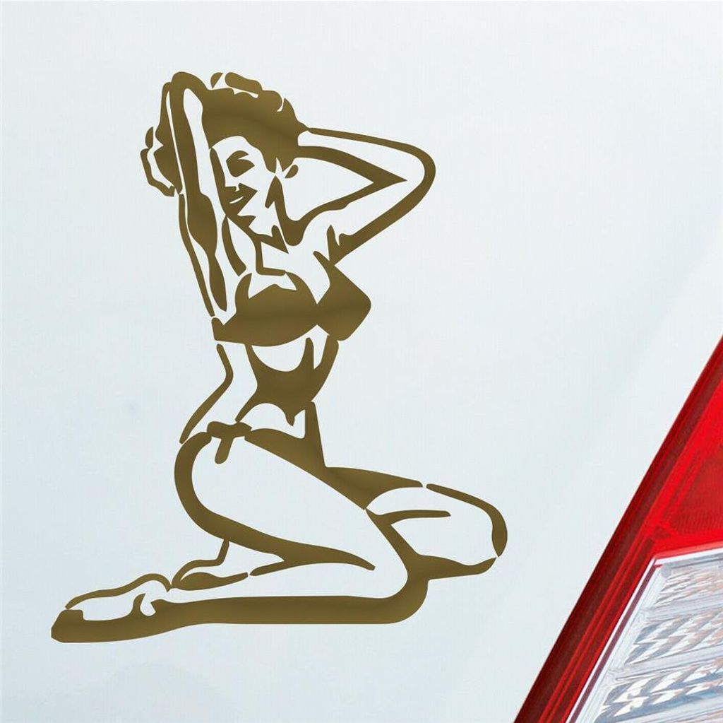 Auto Aufkleber Pin up Girl Sexy Girl Tuning Vintage Retro 12x10 cm Gold Sticker Heckscheibenaufkleber