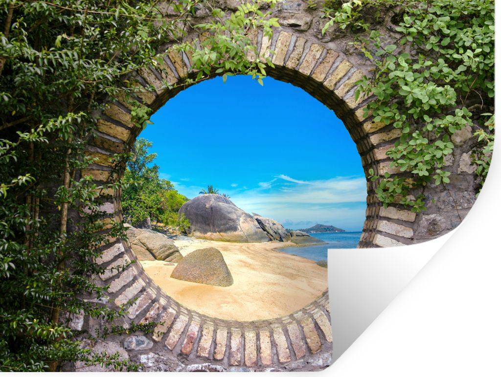 MuchoWow Wandtattoo Wandsticker Wandaufkleber Sommer - Strand - Aussicht - Tropisch 120x90 cm Selbstklebend und Repositionierbar - Aufkleber