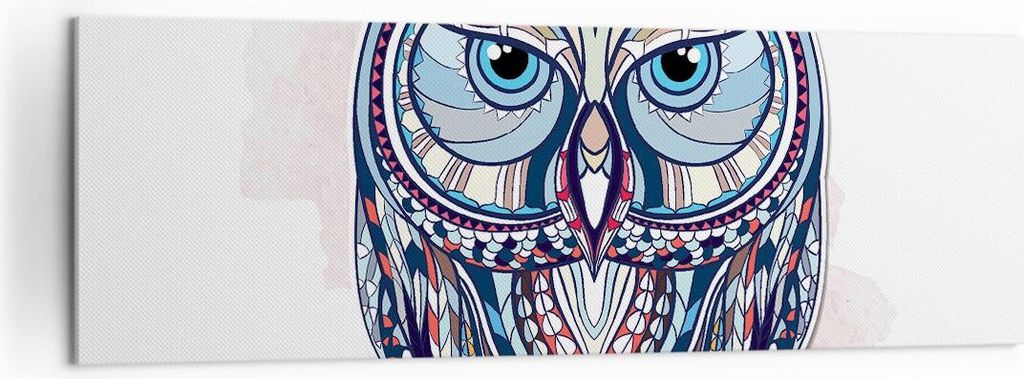 Bild auf Leinwand - Leinwandbild - Owl aztekische Tierwelt Grafik - 160x50cm - Wand Bild - Wanddeko - Leinwanddruck - Bilder - Kunstdruck - Wanddek...