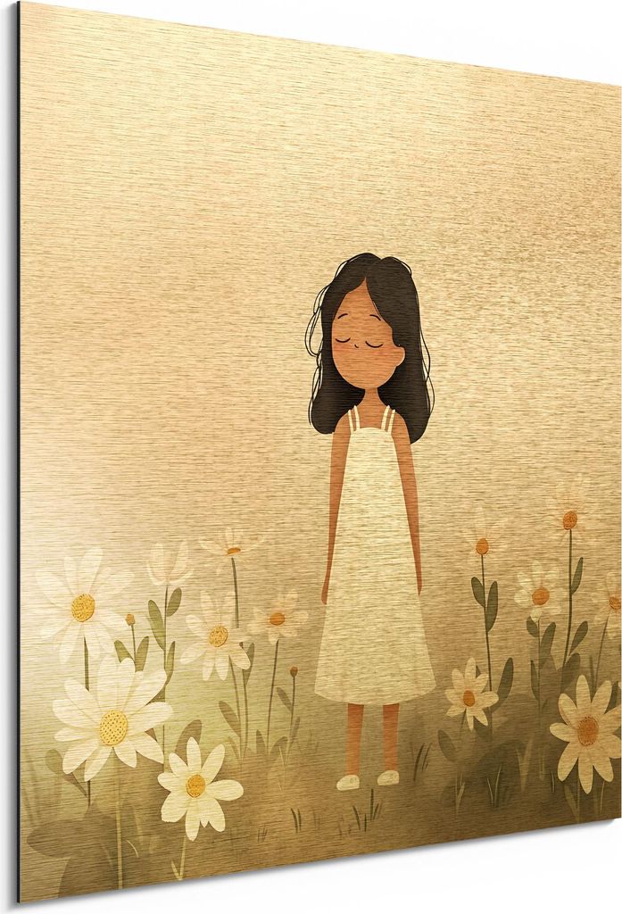 DEQORI Alu-Dibond Bild Gold 30x30 cm 'Gänseblümchenträume' Wandbild Metall dünn Design