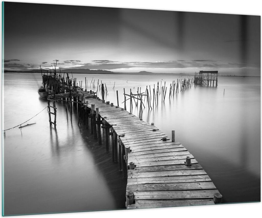 Bilder auf glas - Meer Brücke Landschaft Natur - 100x70cm - Glasbilder - Wandbilder - Kunstdruck - zum Aufhängen bereit - Wanddekoration aus Glas...