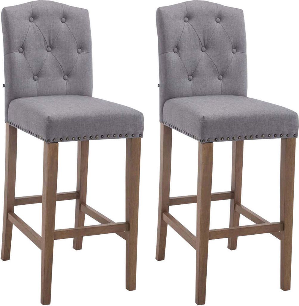 2er Set Barhocker HLO-CP34 Stoff antik-hell hellgrau