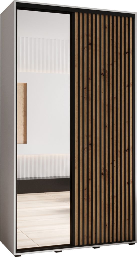 MEBLE KRYSPOL Sapporo 2 Schrank mit 2 Schiebetüren - 205,2x130x45 cm - Weiß Artisan Schwarz