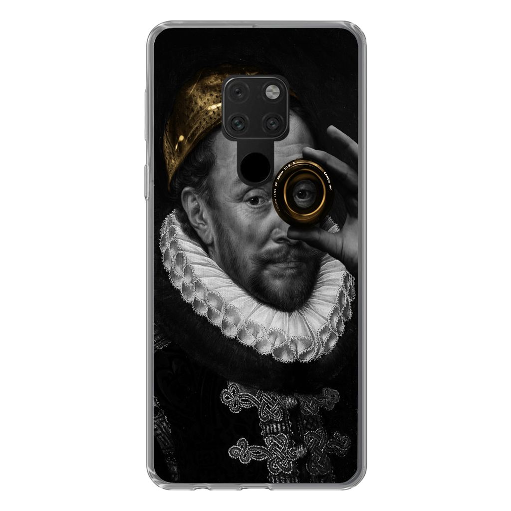 MuchoWow Handyhülle Schutzhülle Hülle für Huawei P40 Lite Kunst - Gold - Schwarz - Weiß Silikon Softcase Handy Hülle - Handy