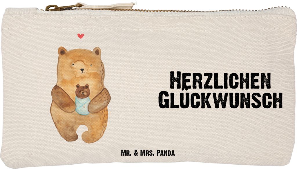 Mr. & Mrs. Panda Mäppchen Bär Baby Größe S Klein - Weiß - Geschenk, Nichte, Eltern, Geburtstag, Geburt, Stoffbeutel, Federtasche, beauty tasch...