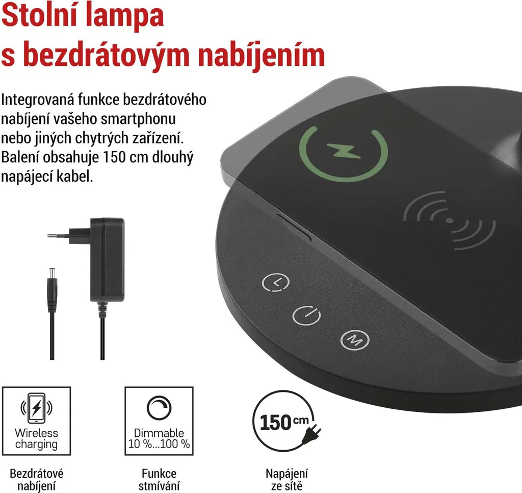 Lampada LED EMOS OSCAR 5.5W Nera | Ricarica Wireless e CRI 90+ | EMOS Z7637B - 4