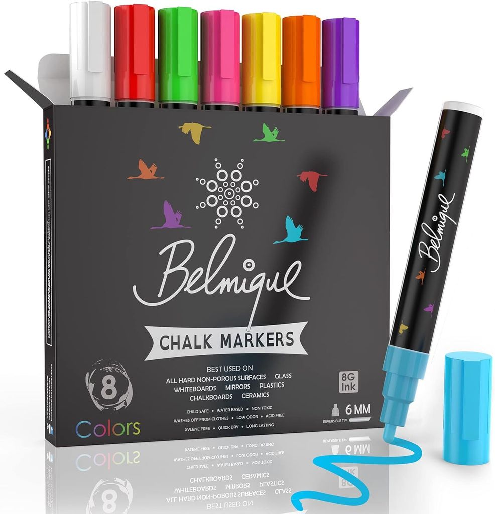 Belmique Kreidestifte Bunt Neonfarben für Tafel & Fenster 6mm