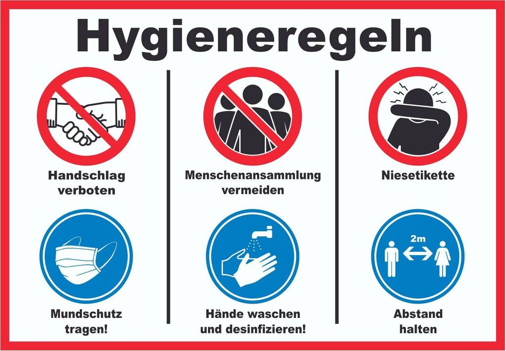 Hygieneregeln Symbol und Text Schild A5 (148x210mm)