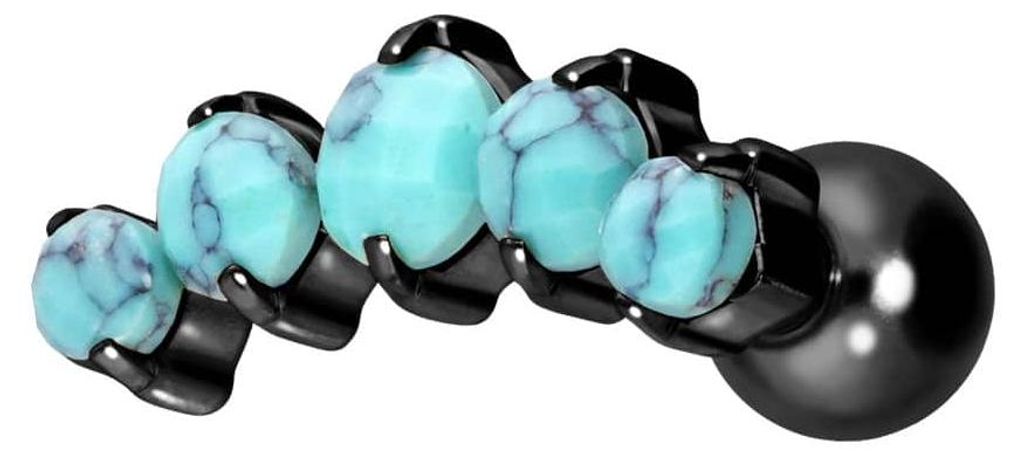 Ohrpiercing Titan Ohrpiercing mit Innengewinde 5 SYNTHETISCHE TÜRKISE Schwarz Stablänge: 6mm