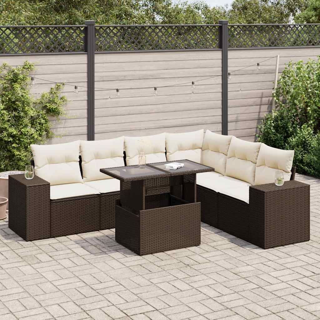 "Rabatt" 7-tlg. Garten-Sofagarnitur - mit sofa - mit Kissen Braun Poly Rattan - Lounge-Dining set CC12036