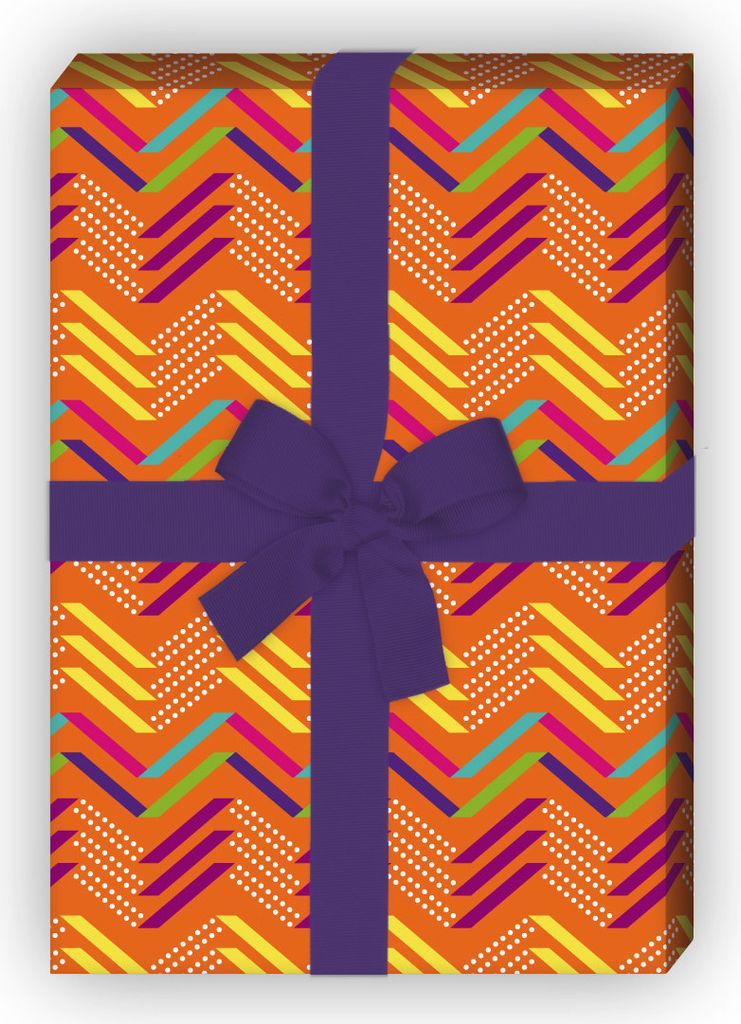 Modernes Memphis Look Geschenkpapier mit Zickzack Design, orange - G8822, 32 x 48cm